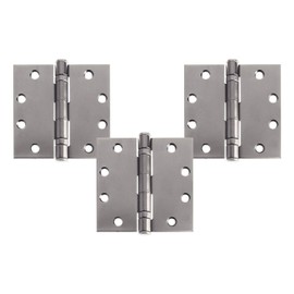 Nuk3y Commercial Grade Ball Bearing Door Hinge, Non-Removable Pin 4-1/2 x 4-1/2 Full Mortise Brush - 3- Pack (Stainless Steel)