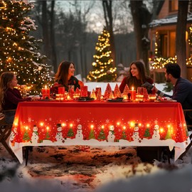 Light Up Christmas Tablecloth Rectangle Christmas Snowflakes Table Cloth 60x84 Fabric Table Cloths with Lights Waterproof Christmas Table Covers