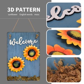 TAIYOU Blue Wooden Welcome Sign with Rope 11 x 7.1 Inch Garden Gate Entrance Sign Wall Decor for Indoor Outdoor Front Door Porch Garden Office Iron Sunflower True Moss Decoration Gift Wall Art