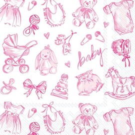 IHR Ideal Home Range Servilletas de cóctel Rosanne Beck desechables de 3 capas, paquete de servilletas de papel, 5 x 5 pulgadas, Baby Toile (rosa), 20 unidades