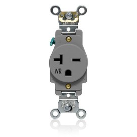 Leviton W5461-GY Single Receptacle Outlet, Weather-Resistant, 20 Amp, 250 Volt, Heavy-Duty Industrial Specification Grade, Back or Side Wire, Self-Grounding, Gray