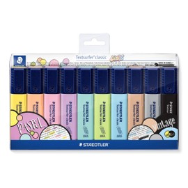 STAEDTLER Textsurfer Classic 364 Highlighter, High Quality Made in Germany, with Large Ink Reservoir for Extra Long Marking Performance, Case with 10 Colours, Pastel & Vintage 364 CWP10