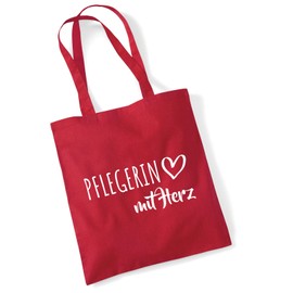 Huuraa Jute Bag Nurse with Heart Gift 10 Litres Cotton Nurse Gift Idea, Classic red, Unit size