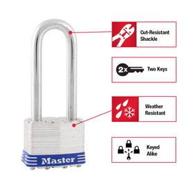 Master Lock Silver Outdoor Keyed-Alike Padlocks with Keys, Extra Long Shackle Lock for Gate, Fence, Shed, or Other Equipment, 3 Pack, 1TRILJ