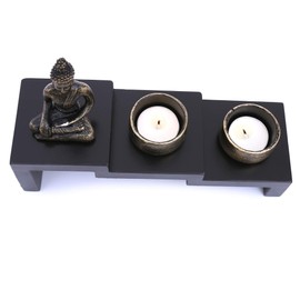 Flanacom Zen Garden with Buddha Figurine, Japanese Miniature Garden, Feng Shui Incense Holder, Esoteric Set with 3 Incense Sticks - Lucky Charm from Buddhism and Daoism