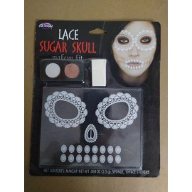 Fun World Masquerade Lace Face Sugar Skull 4pc .088 oz Makeup Set, White