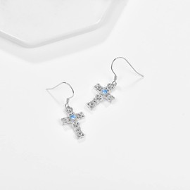 Celtic Cross Drop Earrings 925 Sterling Silver Blue Birthstone Celtic Knot Twist Dangle Earring Vintage Irish Infinity Love Jewelry Gift for Women