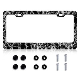 Black Cracked Marble License Plate Frame - Personalise License Plate Holder, Rust-Proof Stainless Steel Auto Parts License Plate Cover Decoration for Standard Us 12x6 Inch