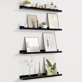 Picture Ledge Shelf for Wall, Floating Shelves Set of 4, 24 Inch Long Nursery Book Shelves for Toys Storage, Kids Bookshelf Wall Mounted for Wall Decor Books Photo Frames, Black