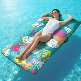 SLOOSH Inflatable Pool Floats Lounger - XL Fabric Covered Pool Mat Floaties for Adults, Ultra Comfort Water Floating Lounger with Headrest for Beach Lake Swimming Pool Float Raft 68"X34"