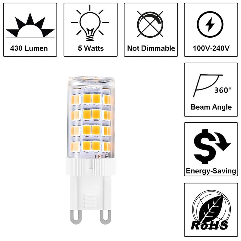 Yosenmi G9 LED Light Bulbs, 5W(40W Halogen Equivalent), 100V-240V, 430LM,