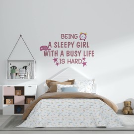 Vinyl Kids Girls Bedroom Art Alarm Clock Eye Cover Mask Design Wall Sticker - Home Living Room Sleepy Head Quotes 13" x 20" Lettering Art Wall Decal | Being A Sleep Girl with A Busy Life is Hard