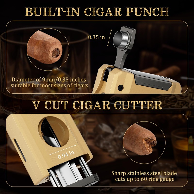 XIFEI Cigar Lighter, 5-in-1 Multifunctional Torch Lighter with Cigar Cutter,