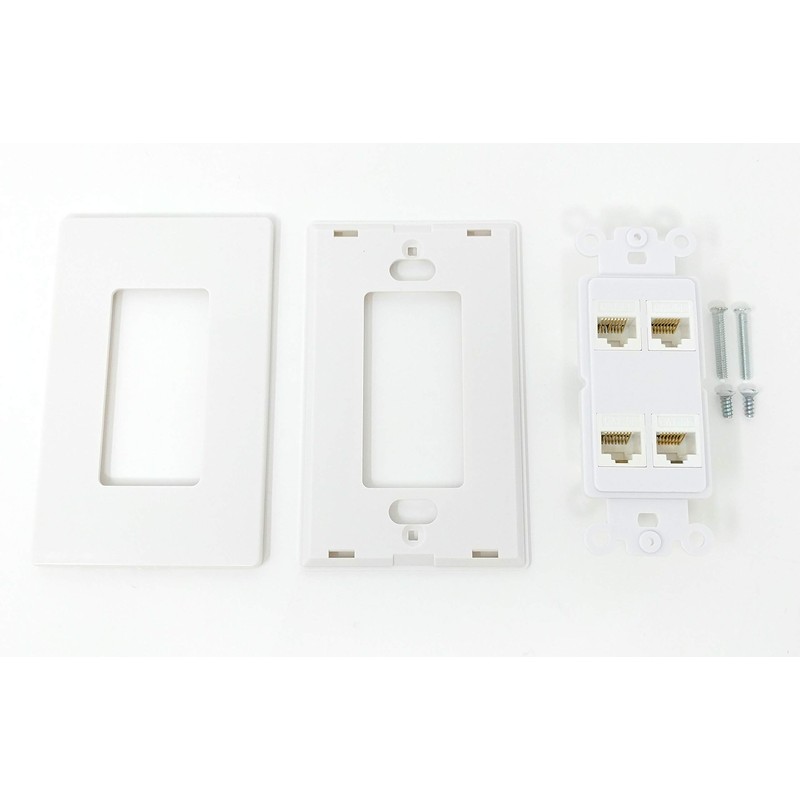RiteAV Screwless Decorative 1 Gang 4 Port Cat5e Wall Plate
