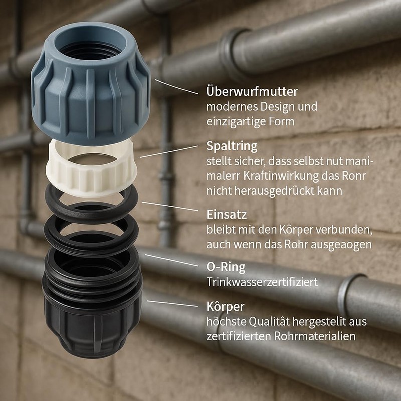 Polypropylene Coupling Clamp x Male Thread AG Connection Screw 16