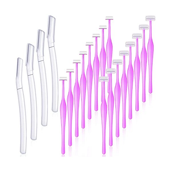 20 Pcs Eyebrow Razor for Women T Shaped Dermaplane Face Razor Eyebrow Trimmer Facial Razor with Cover Eyebrow Shaver Face Hair Remover Tool for Women Girls, 2 Style
