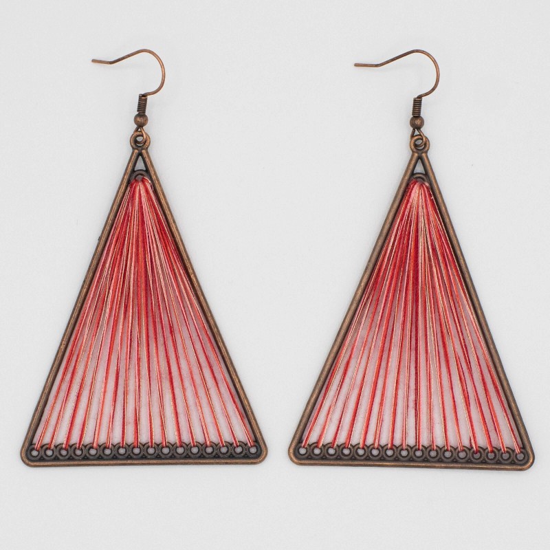 Unbranded Red, Geometric Triangle Woven Cloth Boho/Bohemian Earrings