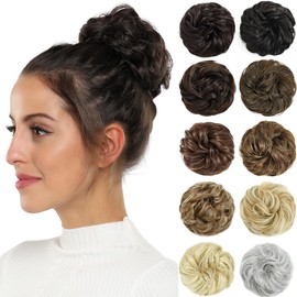 Rose bud Messy Bun Hair Pieces For Women Coffee Brown Hair Bun Extension Updo Curly Messy Bun Scrunchie