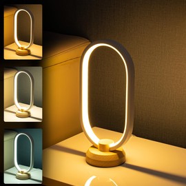 BASRAE Table Lamp Modern LED Oval Bedside Lamp, Dimmable White Small Table Lamp for Bedroom, 3000 K - 6000 K Colour Temperatures, Brightness 5, Creative Living Room Children Home Decoration Lamp with