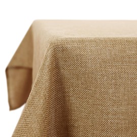 Deconovo Faux Linen Table Cloth Cover Water Resistant Tablecloth for Party Table Large Size Solid Color 55x98in(140x250cm) Golden Brown
