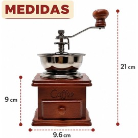 Mebix TRD Molino de Café Manual Vintage Ajustable Madera Retro Molido Fino Medio Grueso Portátil con Mango de Acero Inoxidable