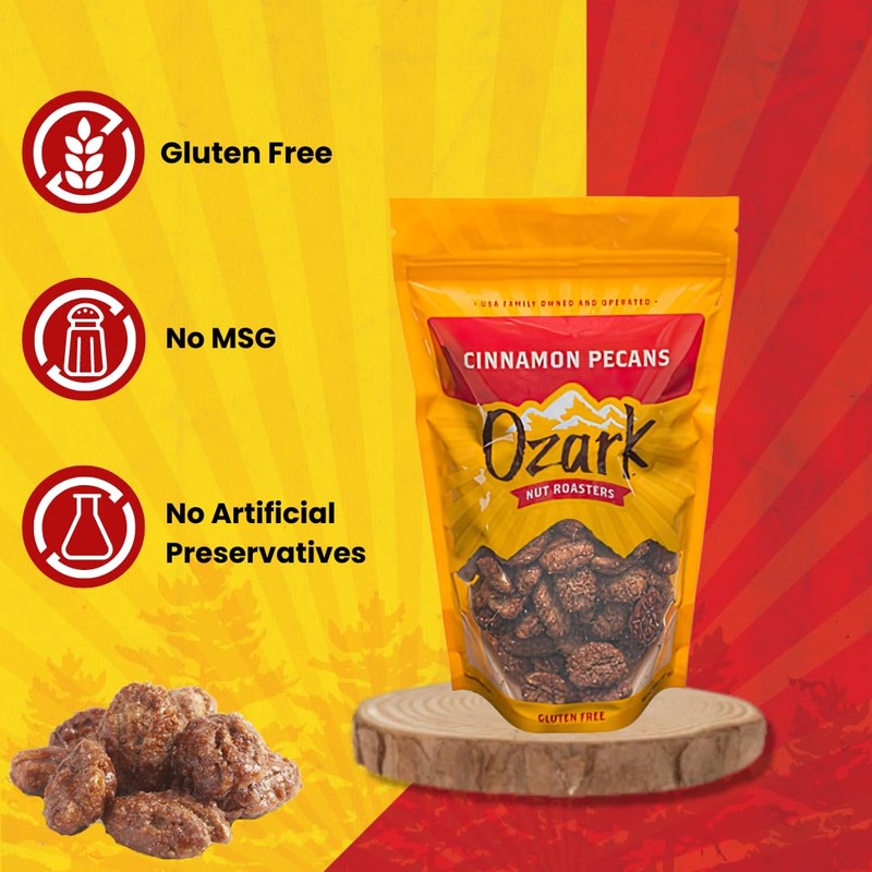 OZARK NUT ROASTERS: Cinnamon-Coated Pecans, Cinnamon Spice Flavored Snacks, World-Class