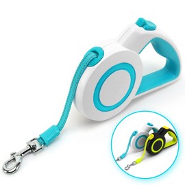 enrgticdg 16ft Retractable Dog Leash Lightweight Leash for Small to Medium Dogs/Cats Up to 44lbs,One-Handed Brake,Stainless Steel Spring,Featuring Reflective. (Blue-White)