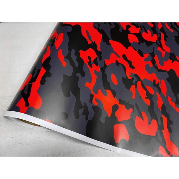 RED Black Gray Camouflage Vinyl Car Wrap Film Sheet +