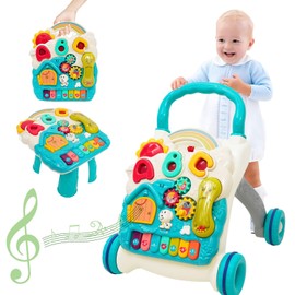 Sit-to-Stand Learning Walker 3 in1 Baby Walker Early Education Activity Center with Weight Gain Design Sounds Music Phone Multifunctional Removable Play Panel Educational Push Toy Gift for Boys Girls