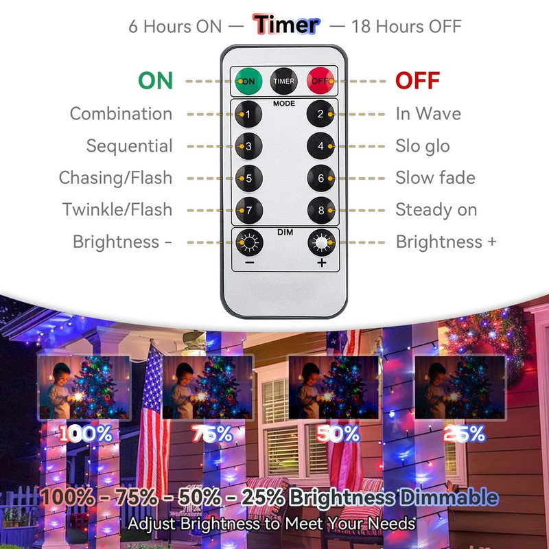 100LED Red White and Blue Lights for 4th of July