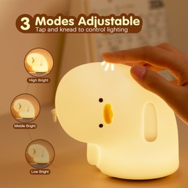VTIGER Why Duck Night Light, LED Squishy Cute Lamp, Silicone Duck Light for Kids, Dimmable Girls Baby Bedroom Nightlight, Rechargeable Touch Lamp for Breastfeeding Nursery Decor