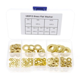 ECSiNG 180PCS Brass Flat Washer Assortment Set 8 Sizes M2 M2.5 M3 M4 M5 M6 M8 M10 Pad Sheet Metal Collar Sealing Rings with Storage Box