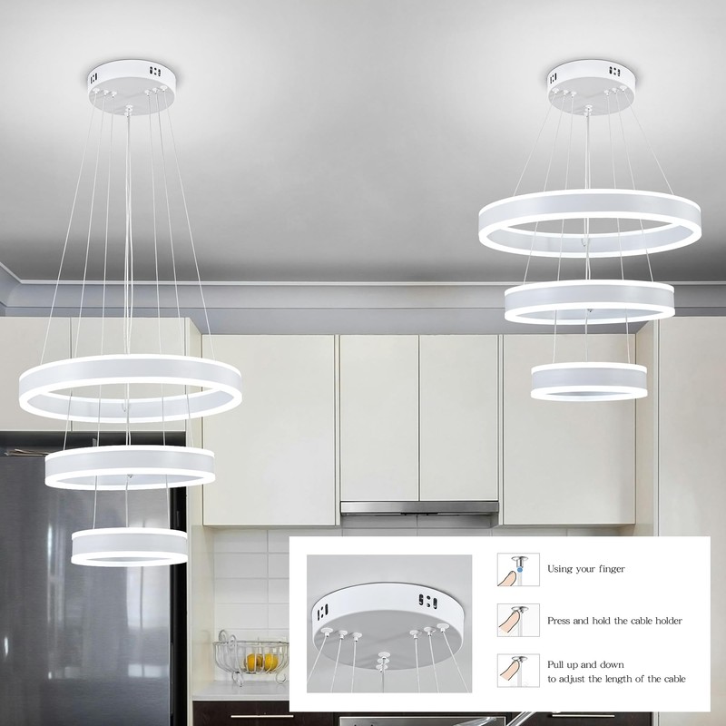 O'NEELDY Modern LED Chandeliers Adjustable Hanging White Pendant Light Fixture