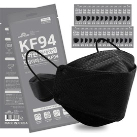 HAPPYDAY Premium KF94 Black Face Mask – Individually Packaged, Made in Korea (Large, 25 Pack)