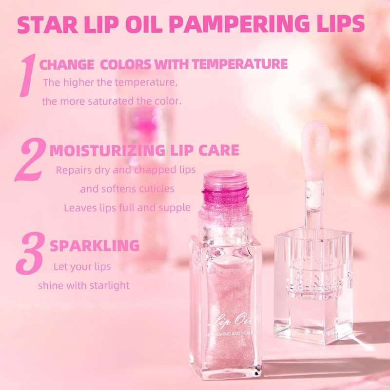 XTJXTJ Moisturizing Nourishing Color Changing Lip Oil, Hydrating Lip Glow