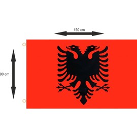 Albania Flag 90 x 150 cm - National Flag with Eyelets, Weatherproof and UV-Resistant