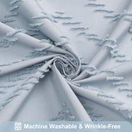 Craidlela Fog Blue Boho Extra Long Shower Curtain 72 x 78 Inches, Modern Textured Tufted Chevron Striped Fabric, Minimalist Waterproof Cloth Shower Curtain for Bathroom or Hotel Decor