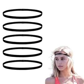 5pcs Non-Slip Elastic Headband Black Stretchy sports head band,Exercise Yoga Hairband