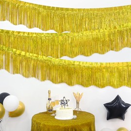 LOLStar 6 Pack Gold Foil Fringe Garland Party Decorations, 59.9Ft Tinsel Streamers Shiny Gold Wall Hanging Tinsel Fringe Banners for Wedding Birthday Anniversary Christmas New Year Party Decor