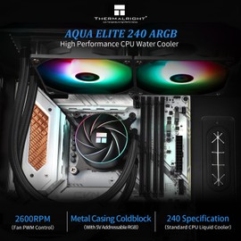 Thermalright Aqua Elite 240 ARGB CPU Water Cooler, with Double PWM Fans, 1550RPM Speed,for AMD/AM4/AM5& Intel LGA1150/1151/1155/1156/1200/2011/1700/1851(AE240 ARGB)