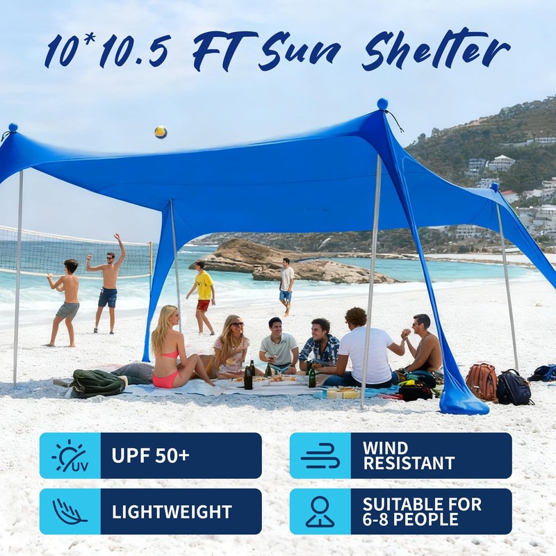 AMMSUN Beach Tent Sun Shelter, 10x10.5 FT Beach Canopy Tent