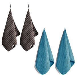 VZU Pack of 4 Tea Towels, 30 x 30 cm, Microfibre Kitchen Towels, Absorbent, Absorbent & Lint-Free Waffle Structure, for Windows, Car, Furniture & Crockery, Microfibre Cleaning Cloth