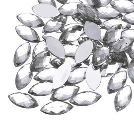 MECCANIXITY 100PCS Acrylic Horse Eye Gems 4x8mm Flat Back Artificial Rhinestones for DIY Crafts Bead Wedding Party Face Painting Jewelry Making White