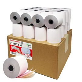 (32 Rolls) 3-ply 3" inch 65' Feet White/Canary/Pink Carbonless Paper for Star SP700 TMU 220 (3-ply 3" inch 65' Feet) Kitchen Printer Paper From BuyRegisterRolls