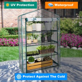 Greens Word Extra Wide Version 4-Tier Mini Greenhouse for Indoor Outdoor, PVC Cover Steel-Frame Hothouse, Small Green House for Seed Starting, Plants, Growing Mushrooms, Vegetables and Herbs-G310A00