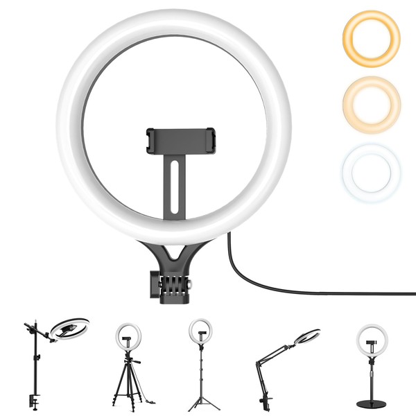 11'' Dimmable Ring Light with Phone Holder, LED Circle Light