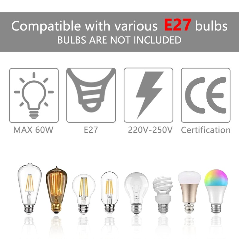 2 Pcs Ceiling Pendant Light Fitting E27 Rose Screw Lamp