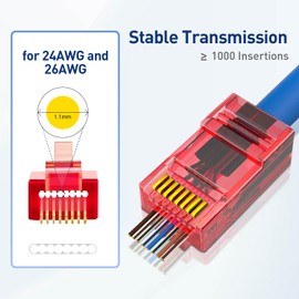 ZOERAX Cat5e Cat6 RJ45 Pass Through Connectors & Strain Relief Boots 100-Pack (100 Connectors + 100 Boots) - EZ Crimp Modular Plugs for Solid/Stranded UTP Ethernet Network Cables
