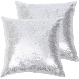 Eternal Beauty Silver 2 PCS Square Sequin Cushion Covers 18 x 18 Inch, Sparkle Throw Pillow Case for Home Decor Party with Invisible Zipper (45 x 45 cm)