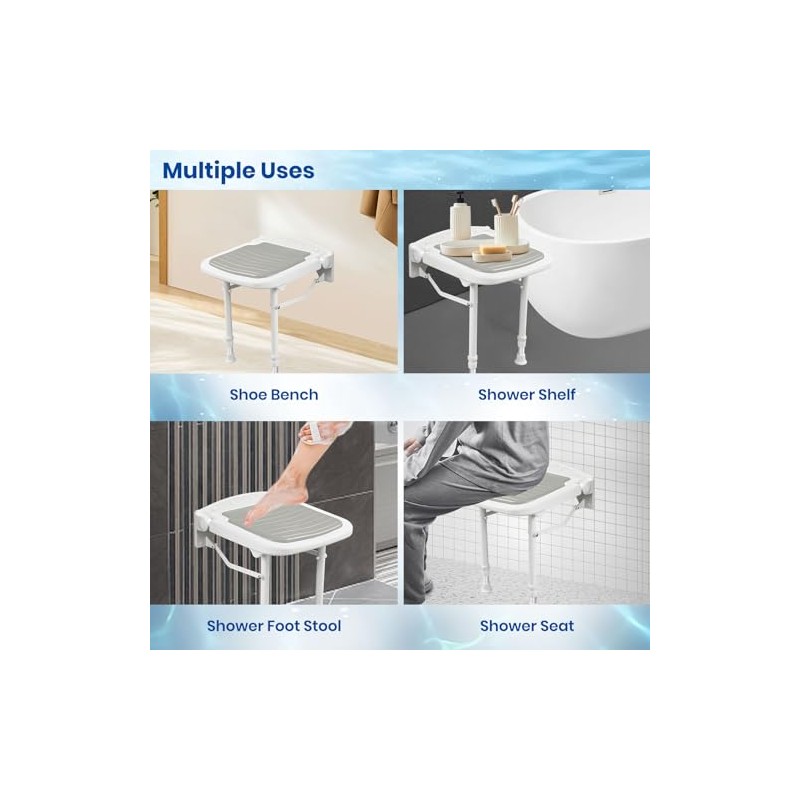 Asiento de ducha plegable montado en la pared